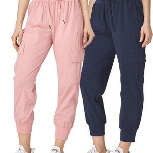 Women’s Navy and Blush Slim Fit Lightweight Cargo Joggers, Flex Stretch, Moistur